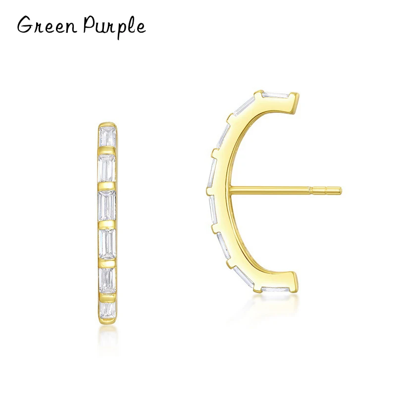 

Green Purple Real 925 Sterling Silver Simple Zircon Type C Female Stud Earrings 18k Gold For Women Exquisite Party Fine Jewelry