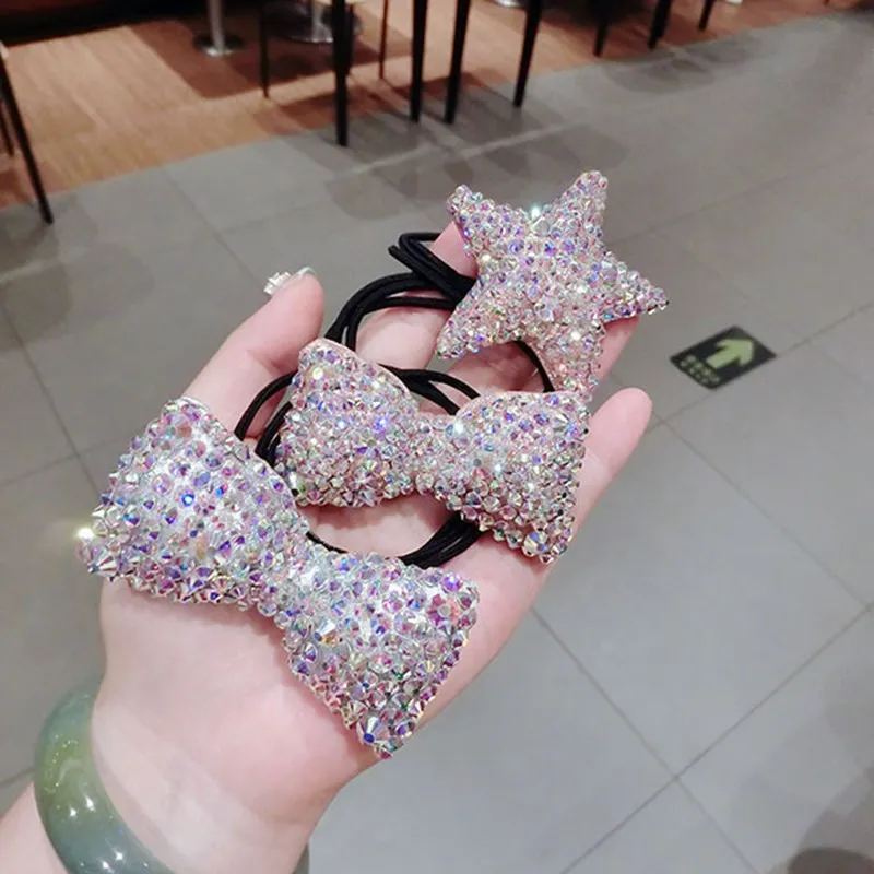 

Boutique Rhinestone Diamond Bow Hair Accessories Elastic Hair Band Full Crystal Princess Scrunchies Women Hair Ties Rubber Band