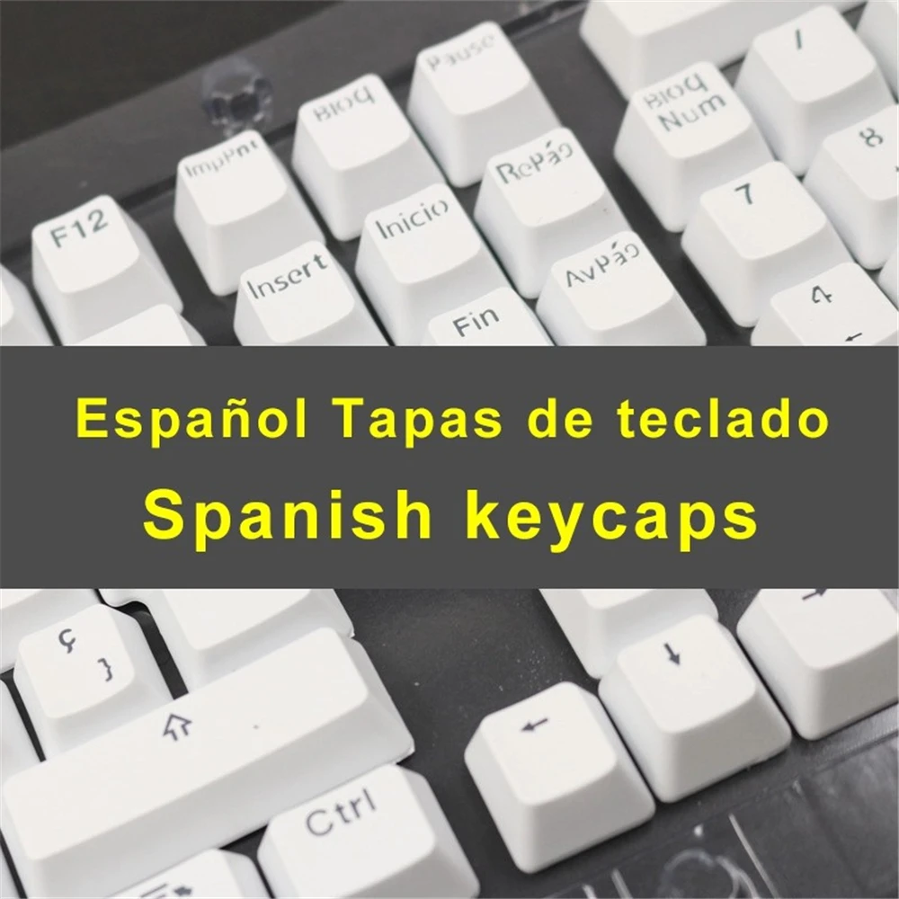 104 pcs Spanish Keycaps Full Set For Mechanical Keyboard With MX Switches Double Shot Led Lighting Backlit Key Caps Black White