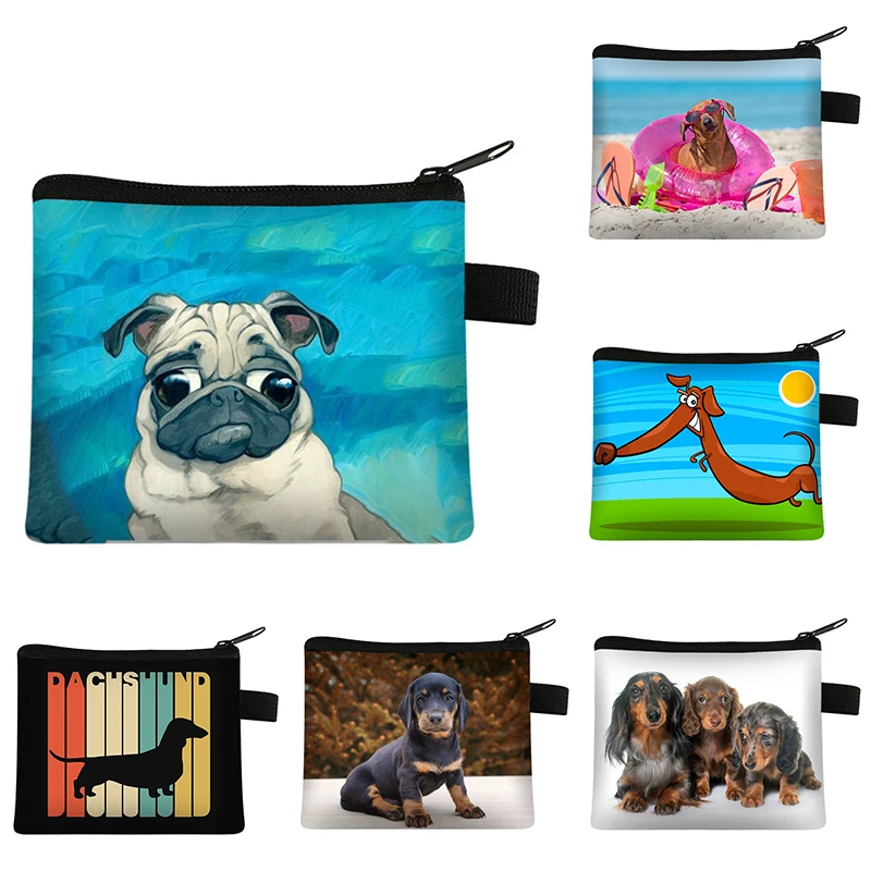 

1PC Purse Waterproof Portable Coin Bag Key Card Holder Card Bag Storage Pouch Wallet Cute Dachshund Dog Animal Wallet