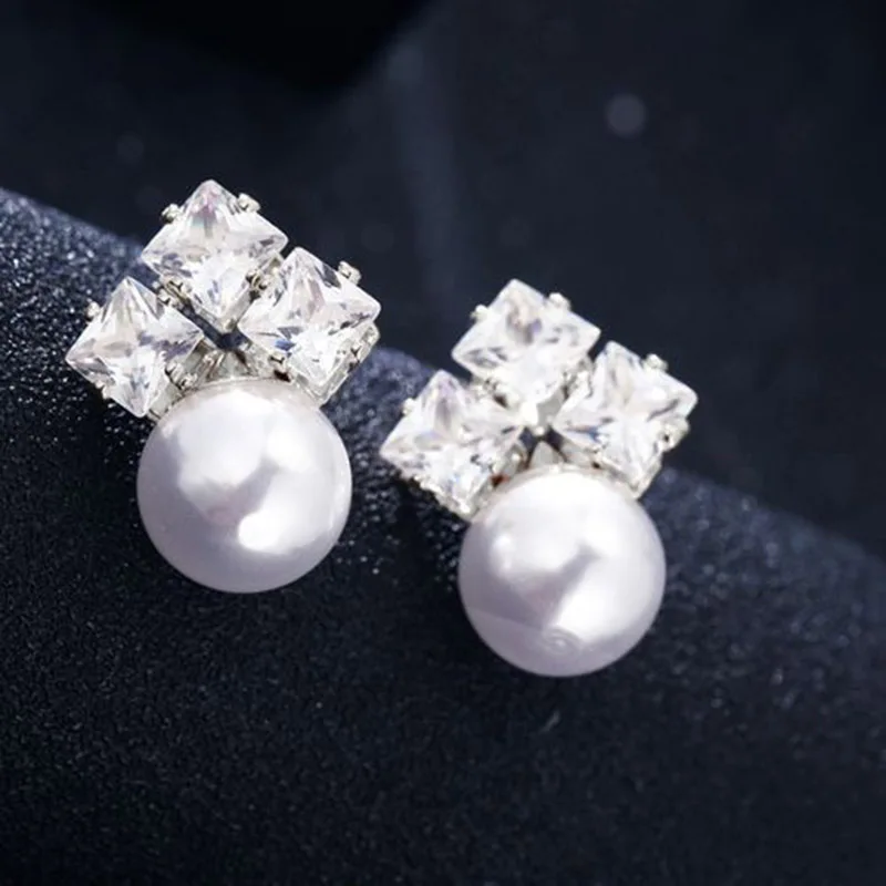 Круглые серьги с имитацией жемчуга ослепительные розовые кристаллами для женщин