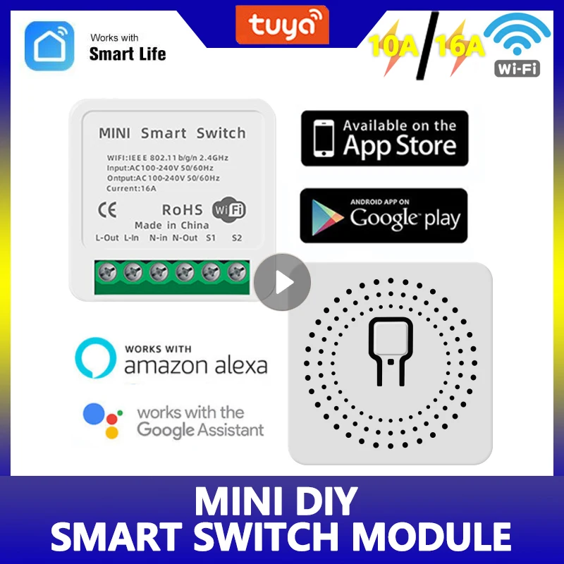 

Смарт-выключатель TUYA Wi-Fi, 10/16 А, работает с приложением Alexa Google Home Smart Life, миниатюрные беспроводные переключатели, таймер, голосовое управлени...