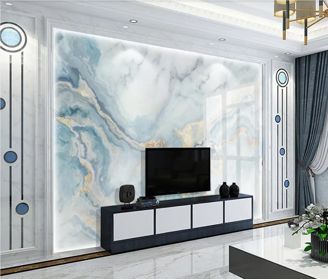 Абстрактная Геометрическая синяя мраморная настенная 3D Большая фотография