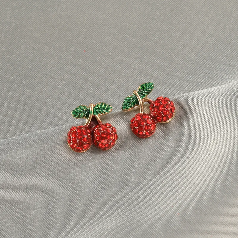 

BUDROVKY Fashion temperament drill cherry earrings fine girl cute little pure and fresh and stud earrings jewelry accessories