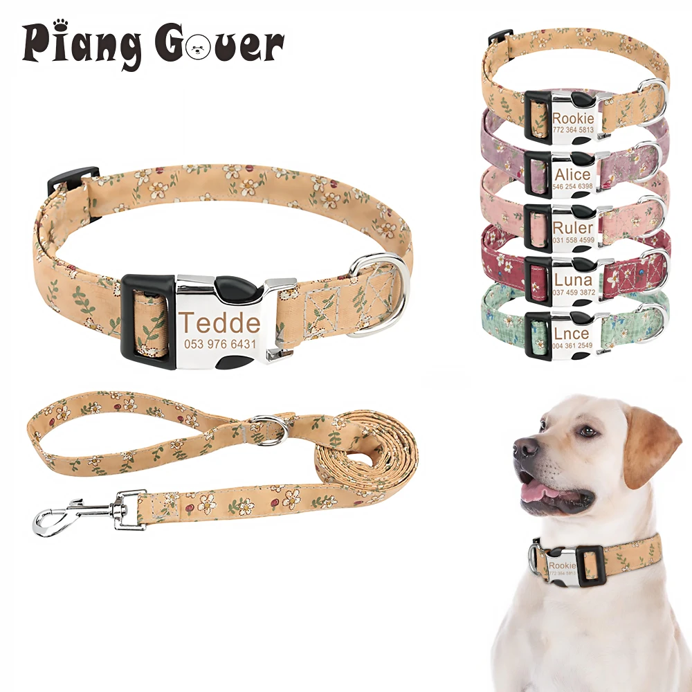 

Personalized Nameplate Id Name Pet Leashes Collar Set Custom Puppy Cat Dog Collars for Medium Large Dogs