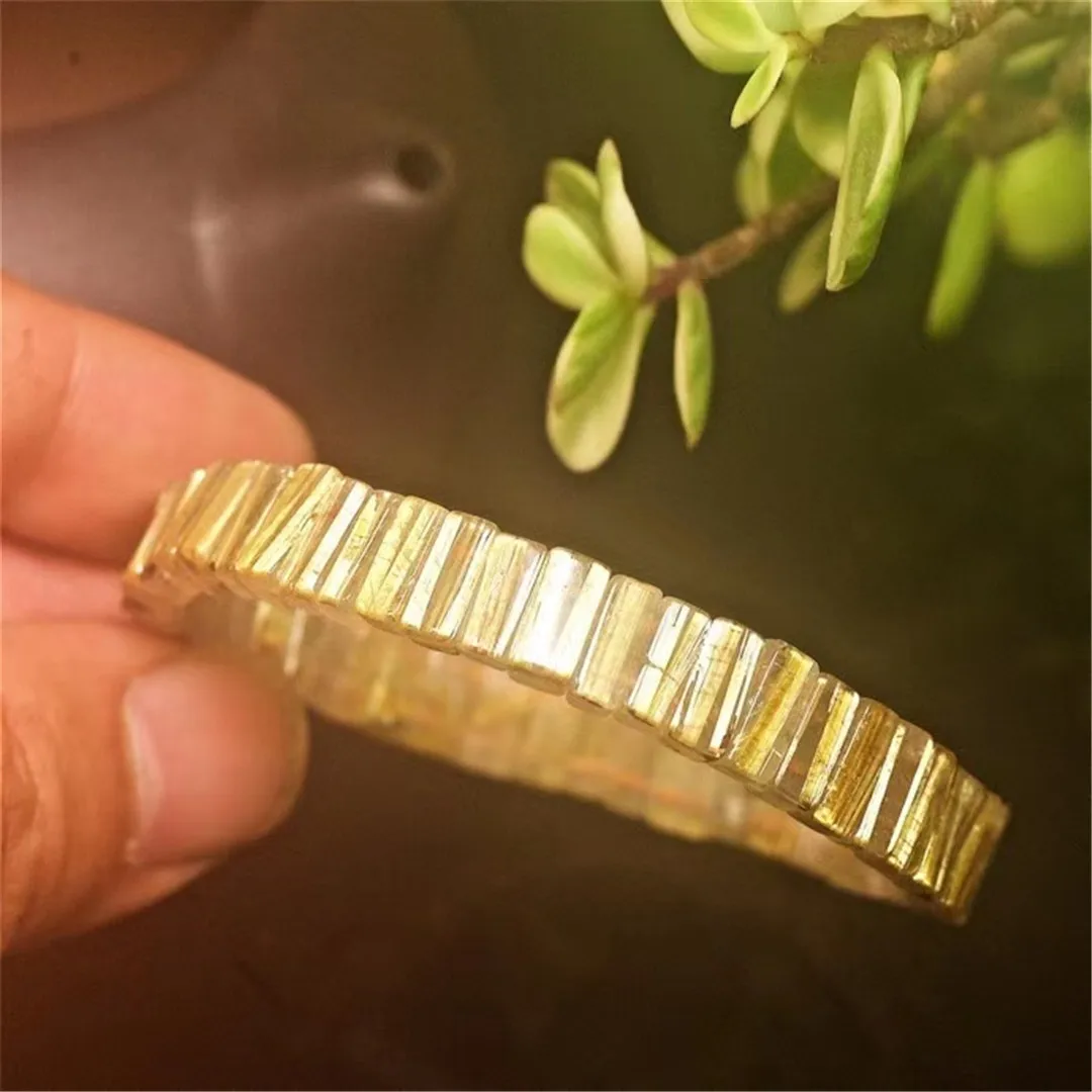 

Natural Gold Rutilated Quartz Bracelet Bangle For Woman Man Healing Wealth Luck Gift Crystal 9x4mm Beads Strands Jewelry AAAAA