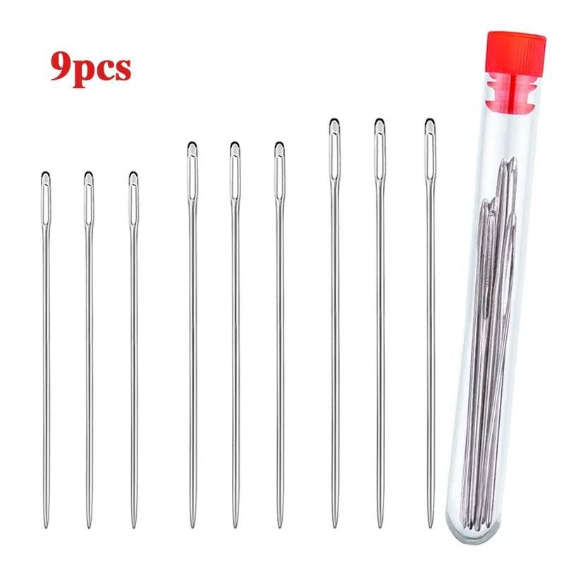 

LMDZ 9 Pcs Large Eye Stitching Needles - 3 Sizes Stitching Needles, 3.5inch to 4.9inch Big Eye Hand Sewing Needles