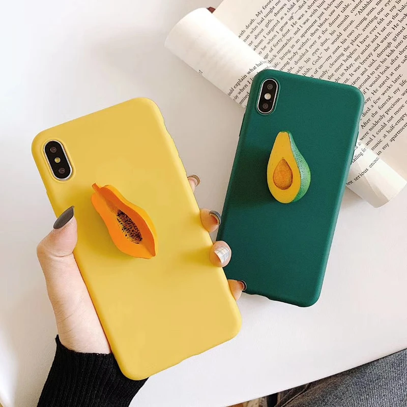KJOEW смешной 3D Durian авокадо держать Стенд чехол для телефона iphone XS Max XR X 6 6s 7 8 plus Лето