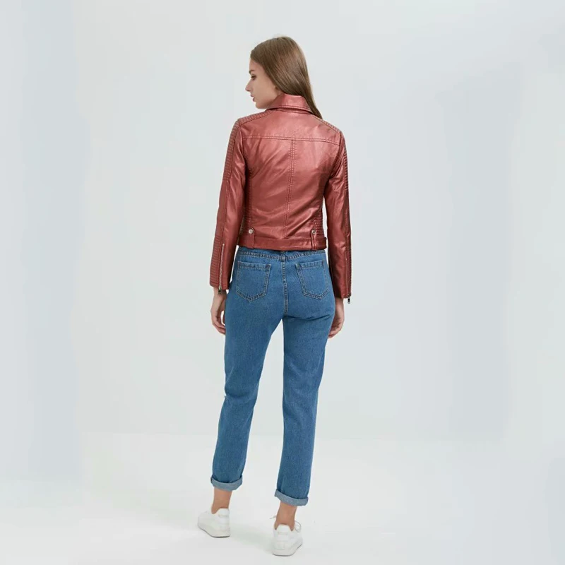 Женская байкерская куртка TMODA286 из искусственной кожи красная мотоциклетная