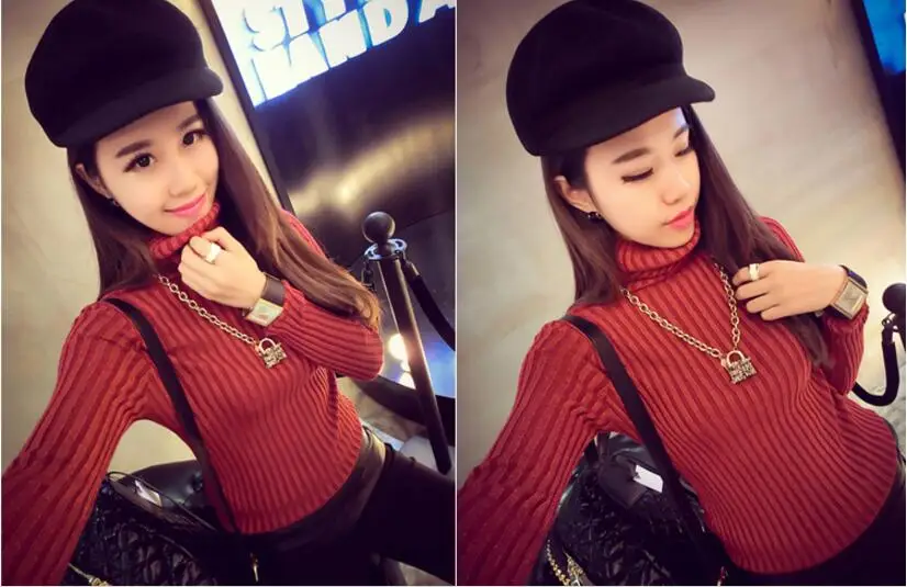 Shiny Lurex Turtleneck Sweater Full Sleeve Super Stretch Burgundy Black Grey Fancy Invisible Stripe Pullover Winter Tops | Женская