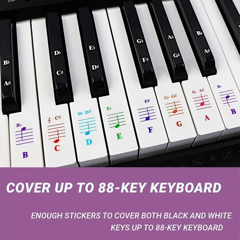 Рулонные буквы 88 клавиш Электронная наклейка для пианино цветная Staff 61