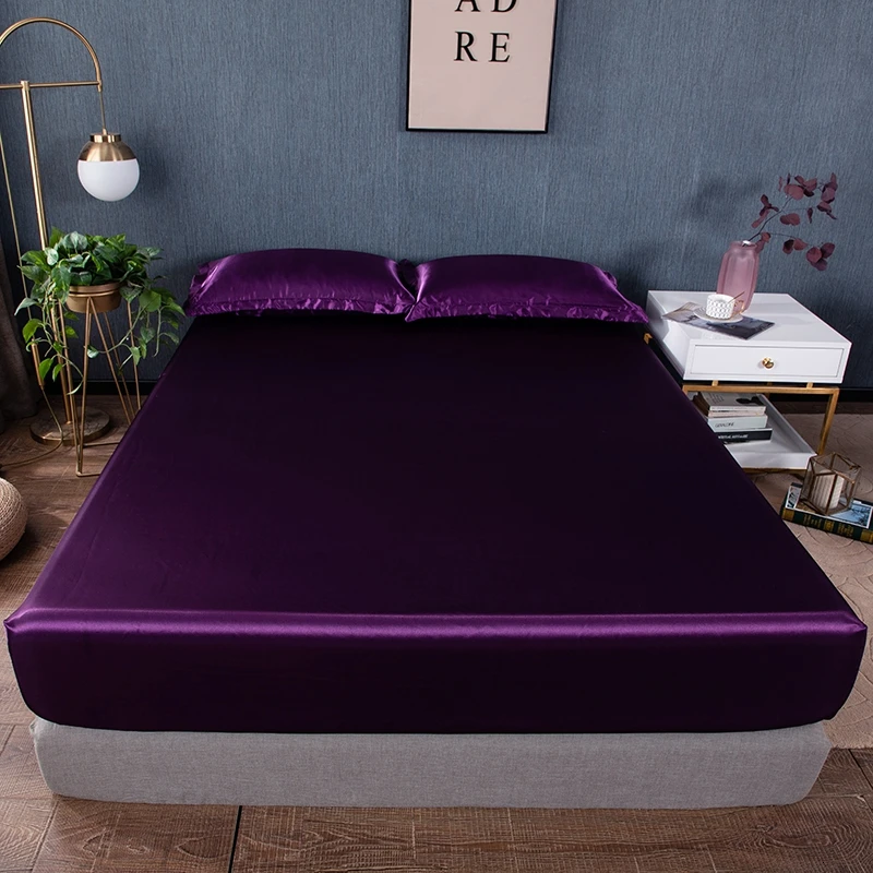 Home Textile Satin Bedsheet Standard Imitate Fitted Sheet King Queen Full Twin USA UK Size Slip Elastic Mattress Cover | Дом и сад