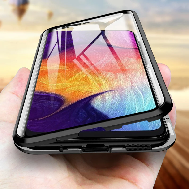Магнитный чехол для samsung Galaxy A50 A40 A30 A20 A10 A60 A70 M30 M20 M10 A7 металлический корпус закаленное Стекло задняя крышка
