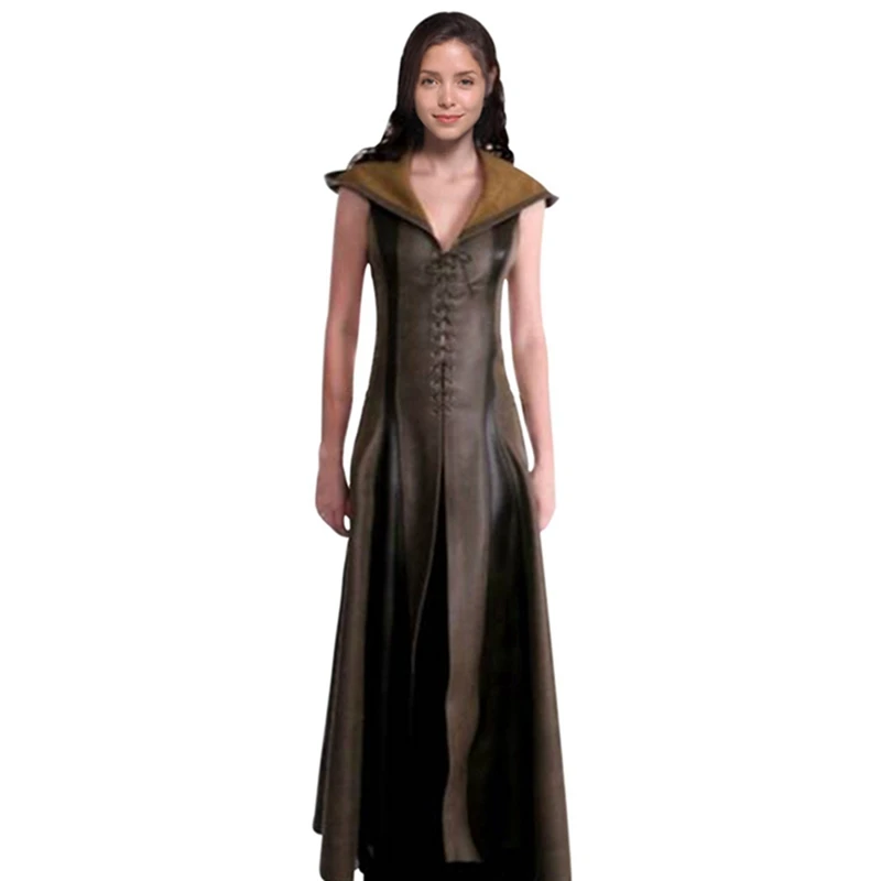 Модное женское сексуальное тонкое кружевное кожаное платье макси средневековый