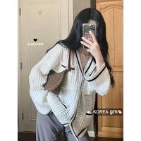 2021 autumn winter fashion korean style women casual sweater and cardigans long sleeve v neck button up oversized jacket