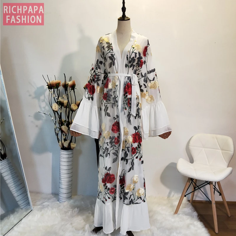 Ramadan Kimono Abaya Robe Femme Dubai Cardigan Muslim Dress Women Kaftans Caftan Marocain Qatar Elbise Turkish Islamic Clothing |