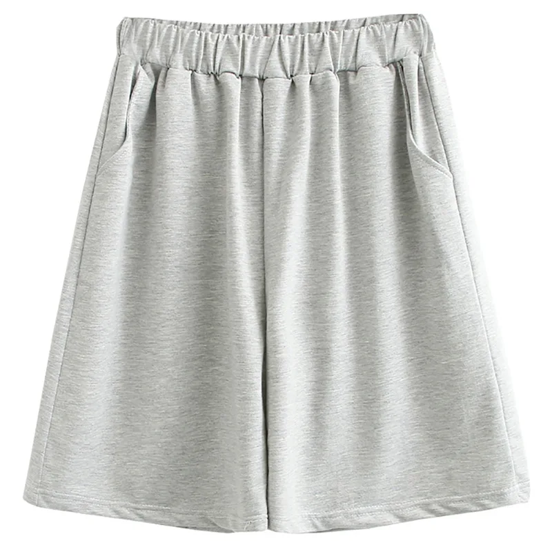 

New summer plus size sports shorts for women large loose casual pocket cotton wide leg shorts gray black 4XL 5XL 6XL
