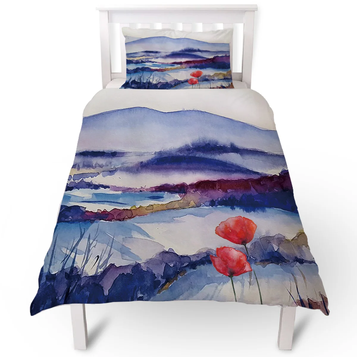 Пододеяльник в акварельном стиле с рисунком макового цветка наволочка чехол