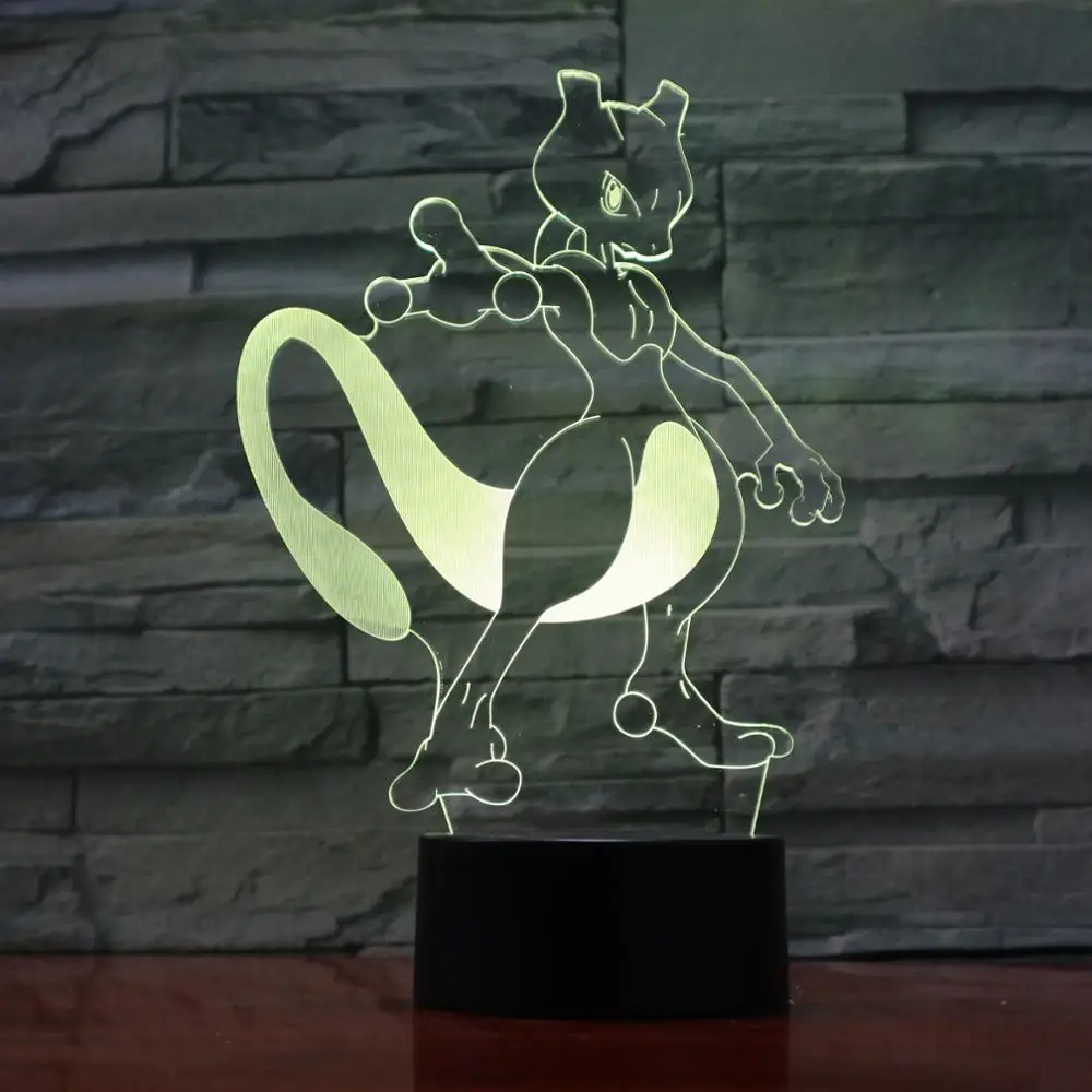 3D лампа Pokemon Mewtwo 7 цветов светодиодные лампы для детей сенсорный USB стол детский