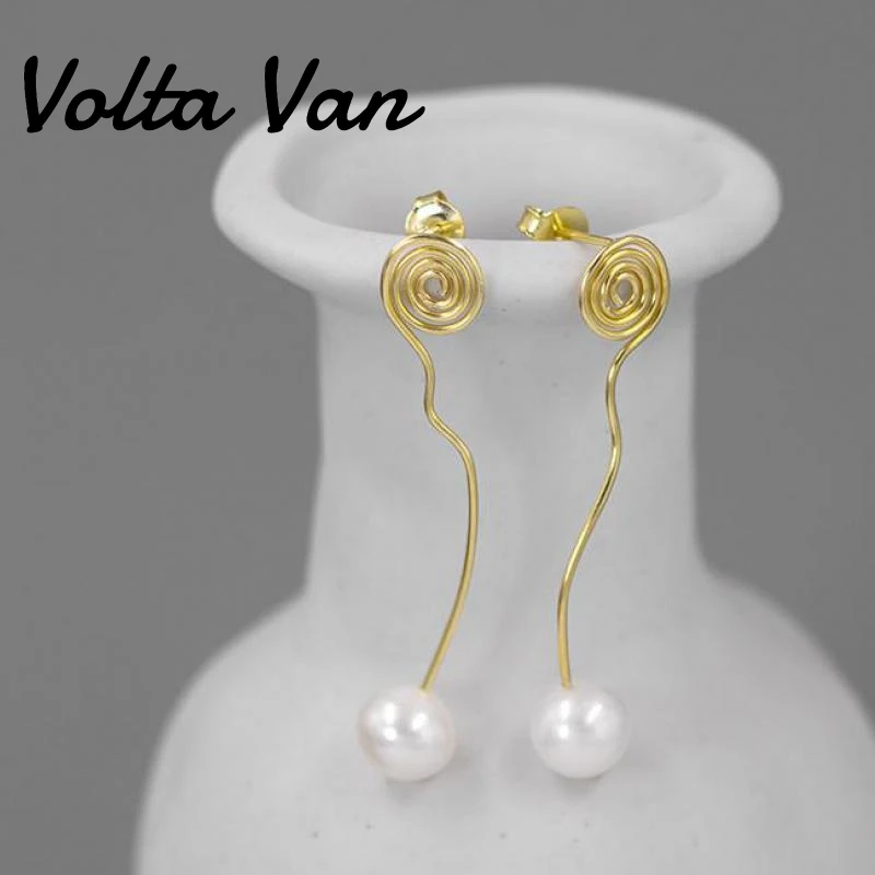 

Volta Van Drop Earrings 925 Sterling Silver Freshwater Pearls Pendientes Plata Elegant Curve Geometric 2022 New Concise Earrings