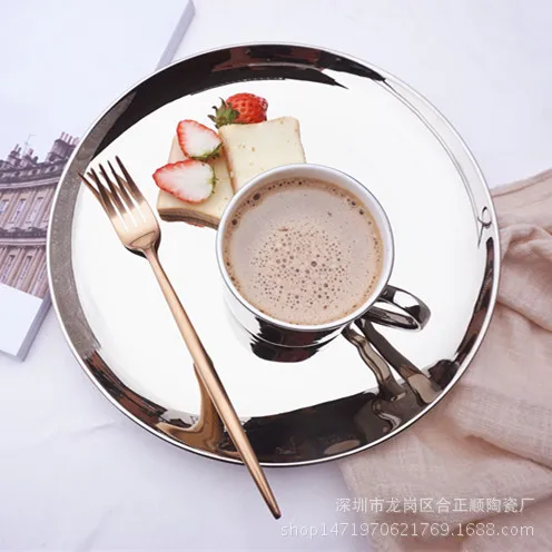 INS цвета: золотистый серебряный пластины Керамика декоративный поднос пластина