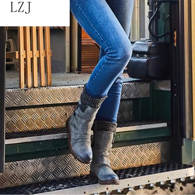 Женские зимние сапоги до середины икры зимняя обувь из флока женские модные