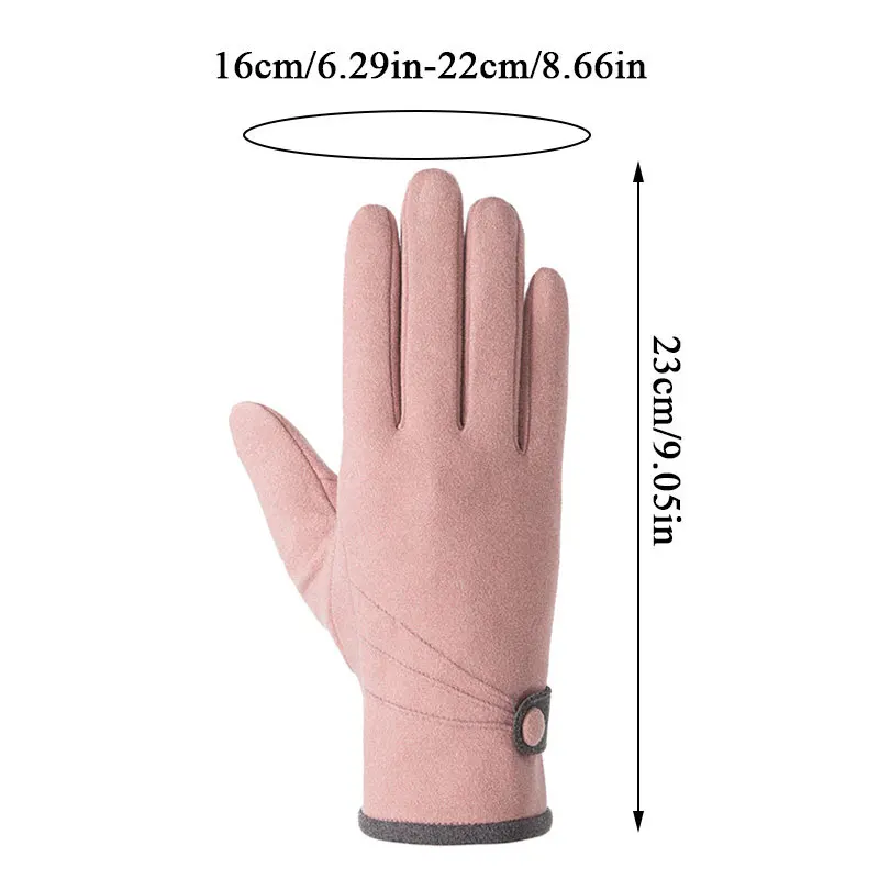 

Winter Female Single Layer Warm Cashmere Full Finger Button Cycling Mittens Women Suede Leather Touch Screen Driving Gloves