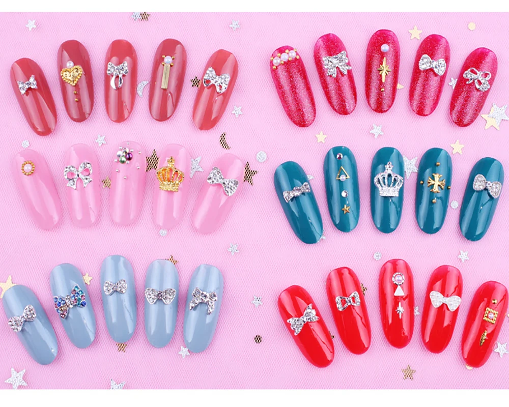 

10 Pieces Of Nail Art Diamond Bow Jewelry Knot Crown Shiny Pearl Crystal Rhinestones Diy Mixed Ornaments Accessories