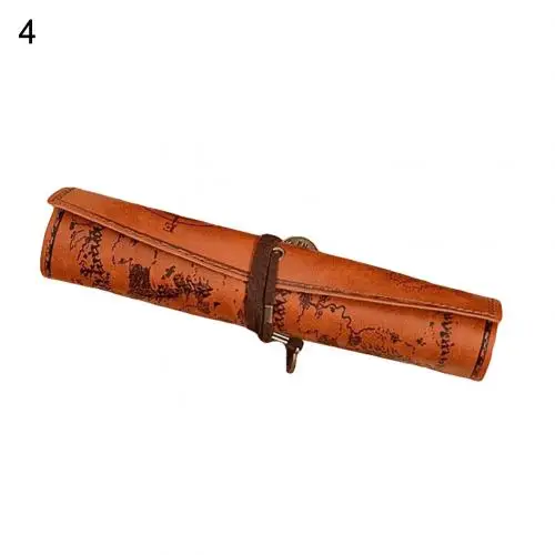 Flat Light Brown Новая горячая винтажная карта сокровища рулон-пенал для карандашей искусственная кожа ручка сумка для Кисточки для макияжа - Цвет: Flat Light Brown
