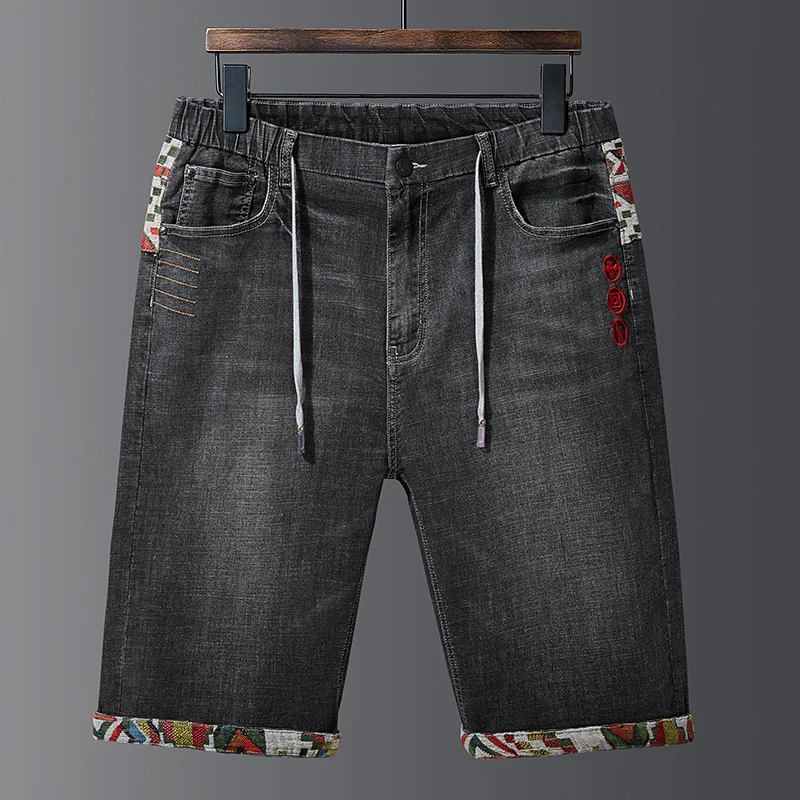 Мужские джинсовые шорты с вышивкой повседневные зауженные хлопковые