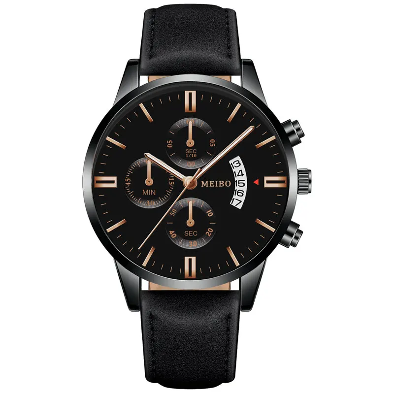 BlackRoseGold Мужские деловые часы с золотым кожаным ремешком, мужские наручные часы, мужские часы с датой, мужской подарок, Reloj Hombre - Цвет: BlackRoseGold