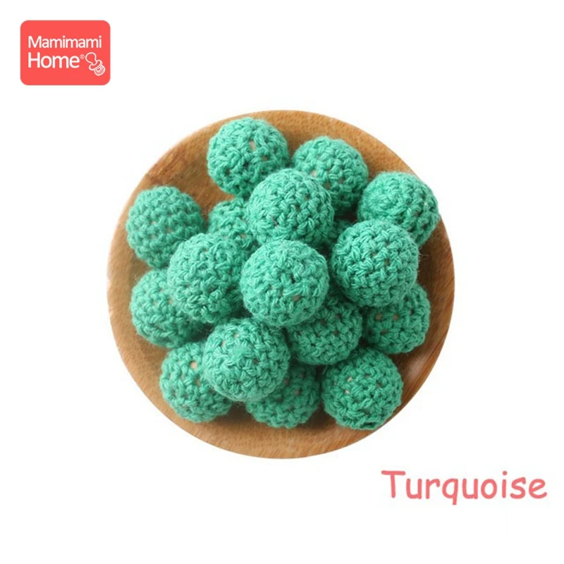Turquois 10 шт. 20 мм набор для вязания крючком Прорезыватель для зубов сделай сам для Кормления Шприц ожерелье деревянные пустые вязаные бусины Детские товары игрушки - Цвет: Turquois