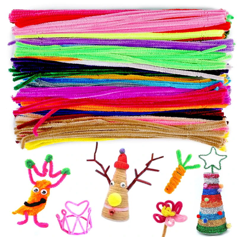 

LMDZ 100pcs Kids Creative Plush DIY Chenille Sticks Chenille Stem Pipe Cleaner Stems Educational Toys Crafts For Children