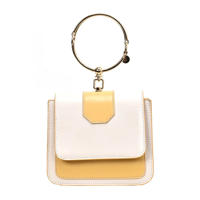 

2021 new Korean round ring handbag small square Bag Fashion contrast color chain women's luxury one shoulder slant span bag