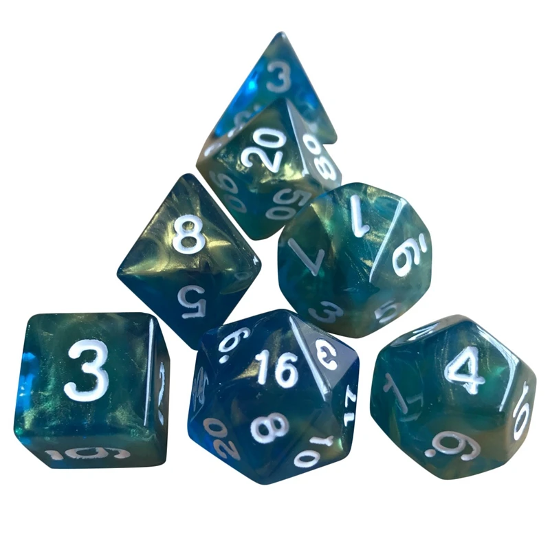 

7Pc/Lot Dice Set D4 D6 D8 D10 D10% D12 D20 Blue Transparent Polyhedral Dice for Board Game Dice Set