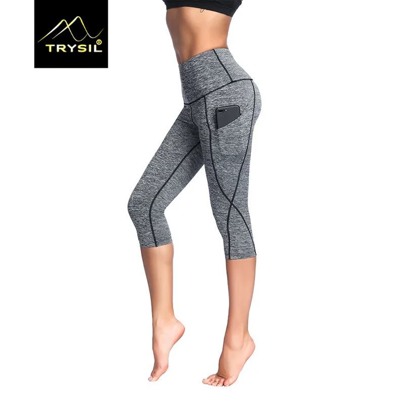 Высокая Талия Йога облегающие брюки большой карман эластичные фитнес Спорт
