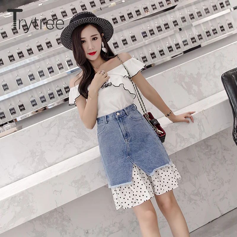 Весенняя женская повседневная юбка Trytree 2020 ковбойская в стиле пэчворк модная