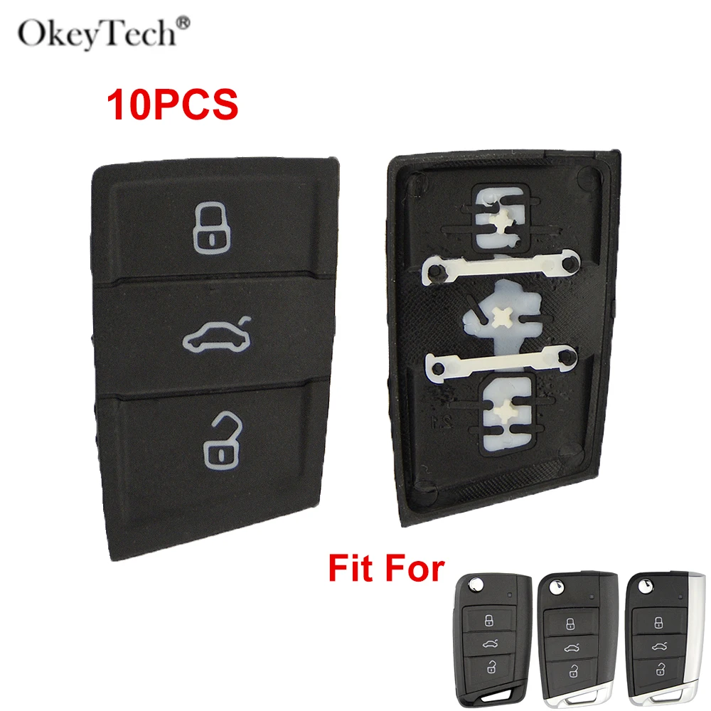 

10PCS Okeytech 3 Button Rubber Remote Car Key Pad For VW Golf 7 4 5 Mk4 6 Skoda Octavia Seat Leon Ibiza Altea Key Fob Button Pad