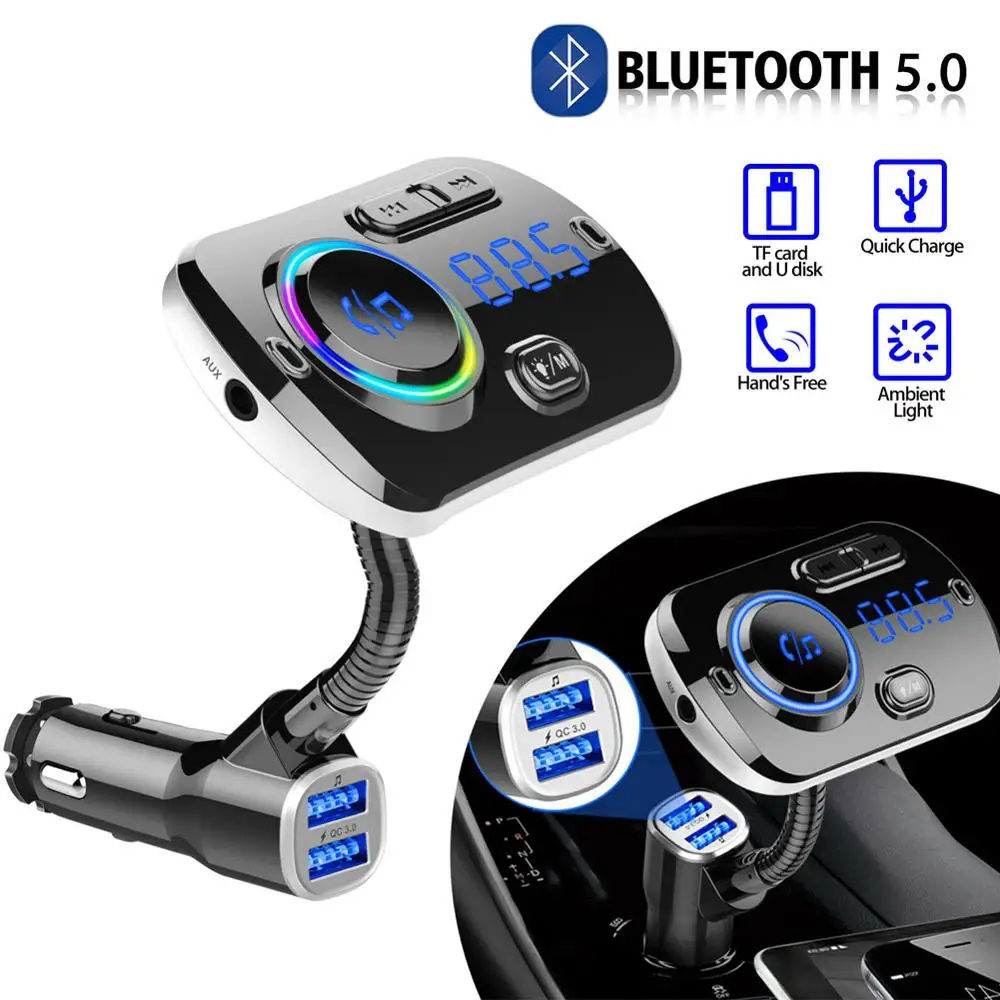 

Автомобильный FM-трансмиттер, Bluetooth, 5,0 Fm-модулятор, автомобильное зарядное устройство с USB, музыкальный проигрыватель с функцией громкой свя...