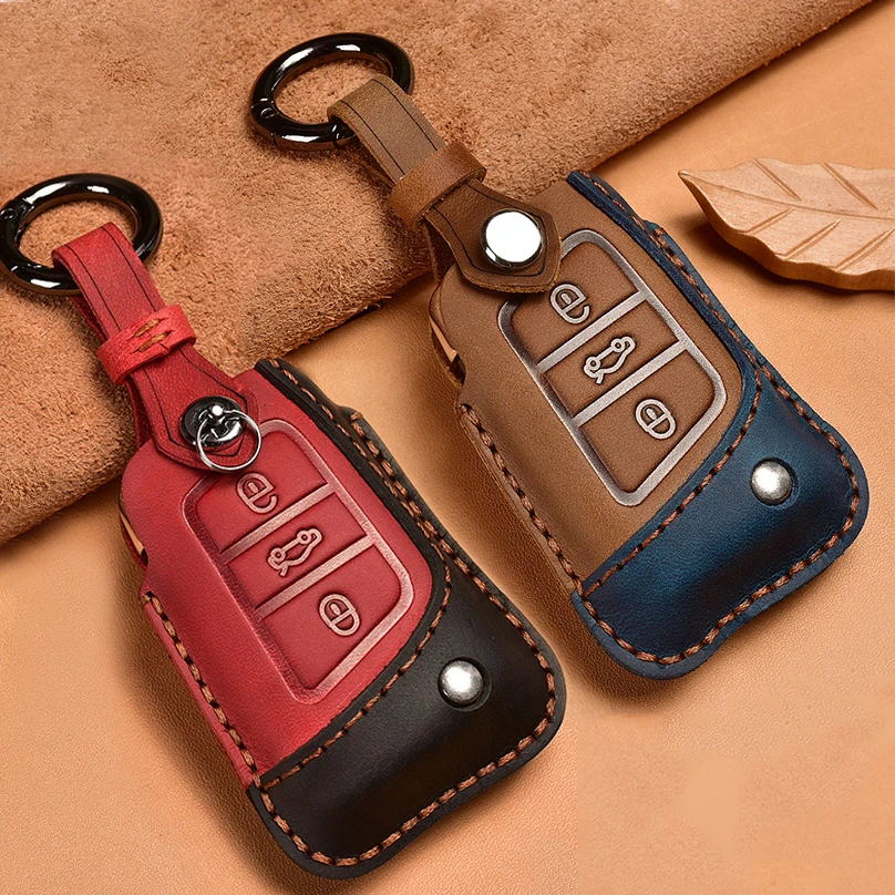 

Чехол для автомобильного ключа из натуральной кожи, чехол для ключей Volkswagen VW Golf 7 mk7 Seat Ibiza Leon FR 2 Altea Aztec для Skoda Octavia