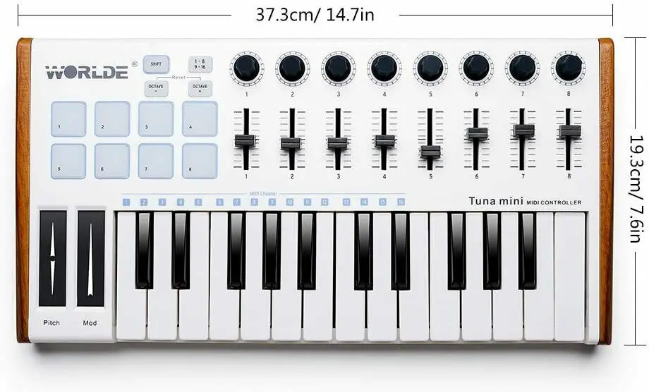 

Midi-клавиатура Worlde, Usb-контроллер с 25 клавишами, профессиональные музыкальные инструменты, Midi-пианино с подсветкой 8 Rgb