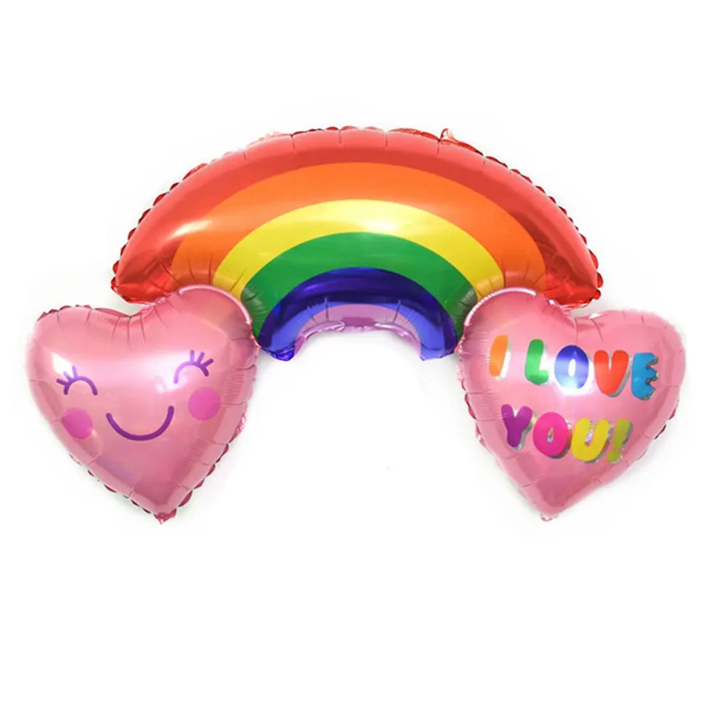 

Double Heart Rainbow Foil Balloon Marriage Anniversaire Decorations Happy Birthday Helium Ballons Toys Wedding Party Supplies