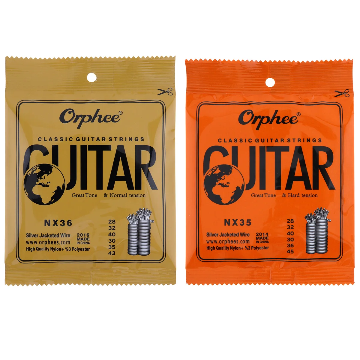 Набор струн для гитары Orphee 6шт Классические струны серии E/B/G/D/A/E Используют высококачественный нейлоновый проводник, звучание умеренное.