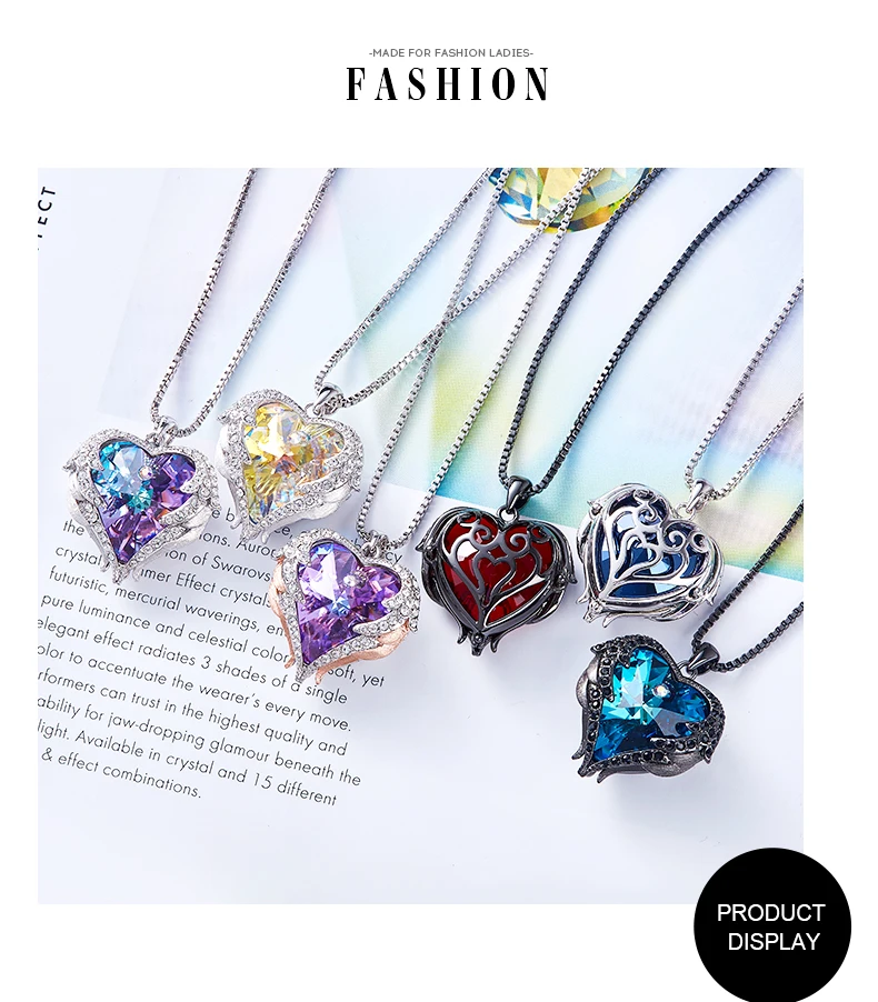 CDE дизайн, крылья ангела, украшенные кристаллами Swarovski, подвеска в форме сердца, ожерелье, ювелирное изделие, подарок на день Святого Валентина