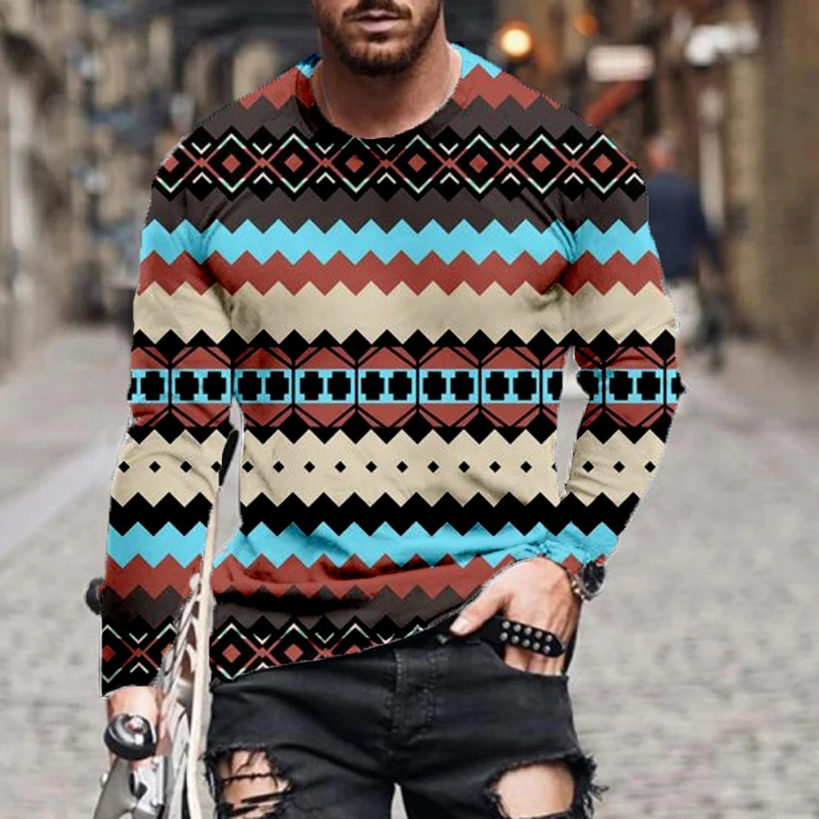 

2021 men's and women's new spring and autumn fashion casual digital 3D printing trend long-sleeved round neck street T-shirt