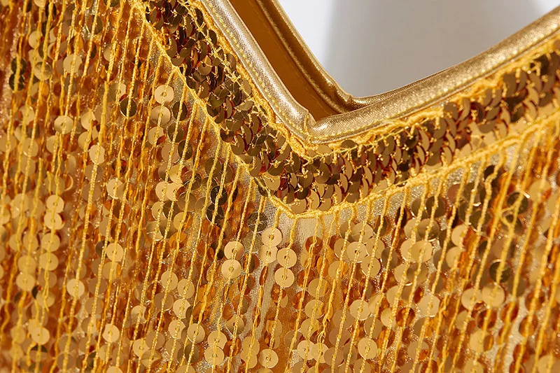 Блестящие золотые блестки лоскутное платье с бахромой модные пикантные