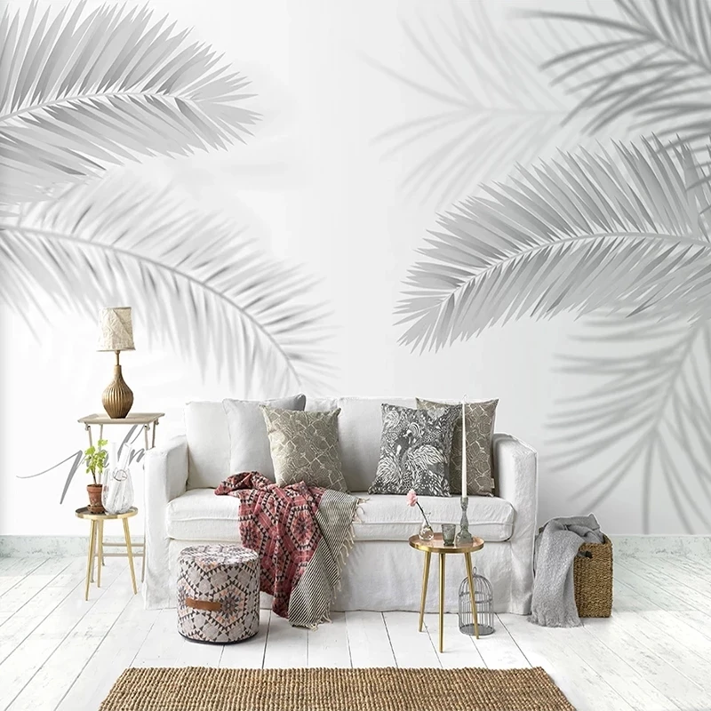 Настенные 3D-обои на заказ Современная черная и белая роспись вручную с листьями