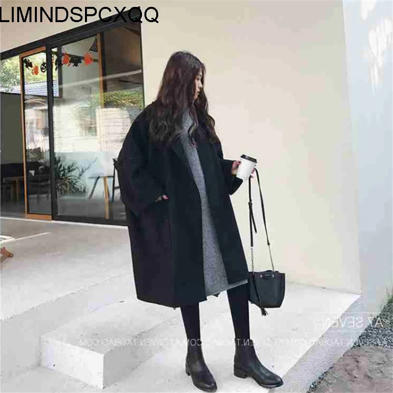 

Plus Size Clothing Women Winter Woolen Cloth Ladies Korean Loose Black Fashion Mid-Length Wool Double-Sided Blend Trench Coat