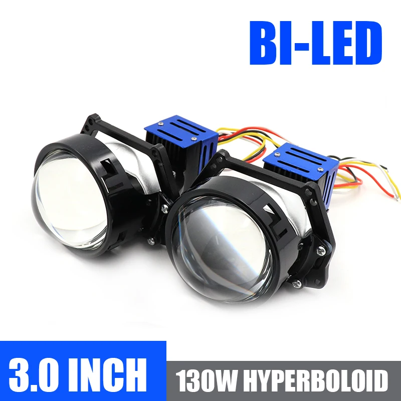 130W 2X Bi-LED Hyperboloid Projector Lenses H1 Bulb 9005 9006 H4 H7 LED Lamps For Headlight Car-styling Retrofit Hi/Lo Beam Lens - купить по
