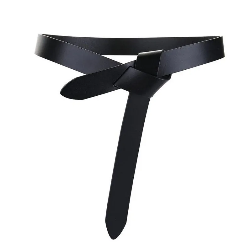 

Women's Genuine Leather New Fashion Designer Belt for Women Strap Belts Luxury Black Long Bowknot Tie Lady Dress Sweater